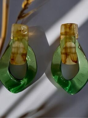 Green and Amber Resin Drop Earrings
